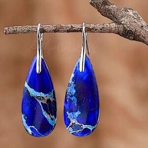Blue Jasper Stone Tear Drop Earrings Boho
